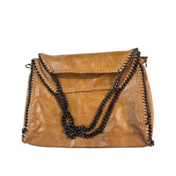 Lavorazione Artigianale Italian Brown Leather Chain Strap Handbag Purse With Bac